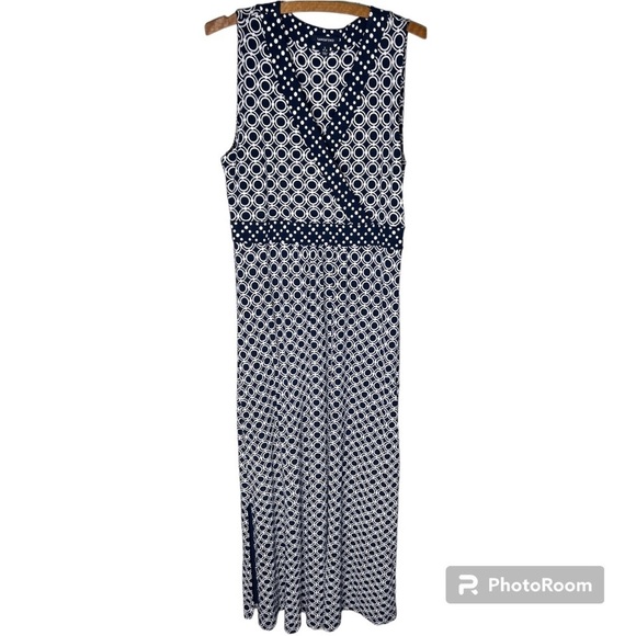 LANDS END Blue and White Polka Dot Geometric Print Maxi Dress Size Large - Picture 1 of 15